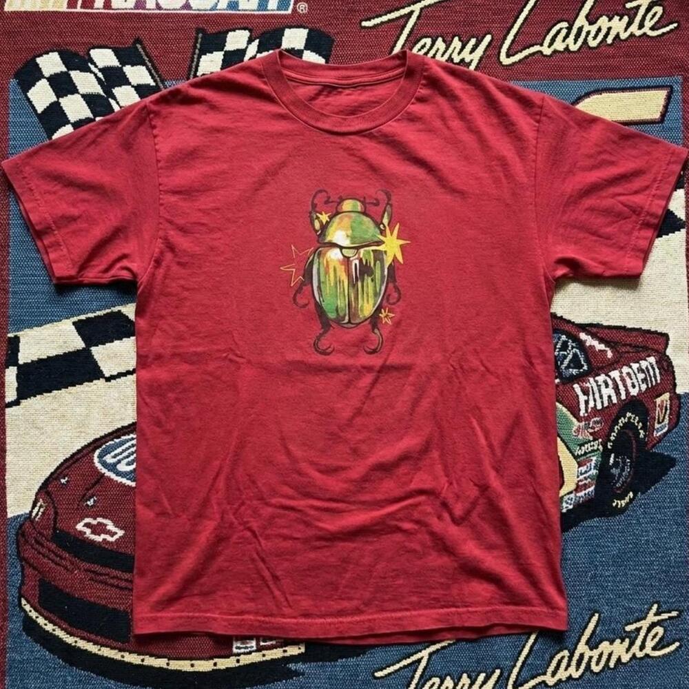 Red Beetle Graphic Tee With Yellow And Green Accents
